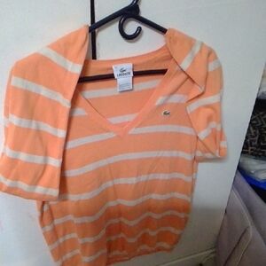 Lacoste Peach and Cream V-Neck Top